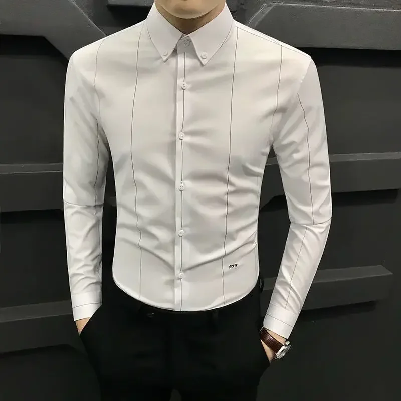 Chemise habillée noire à manches longues pour hommes, chemises et chemisiers d'affaires, coton de luxe, haute qualité, social, vêtements en Y, média, nouveau