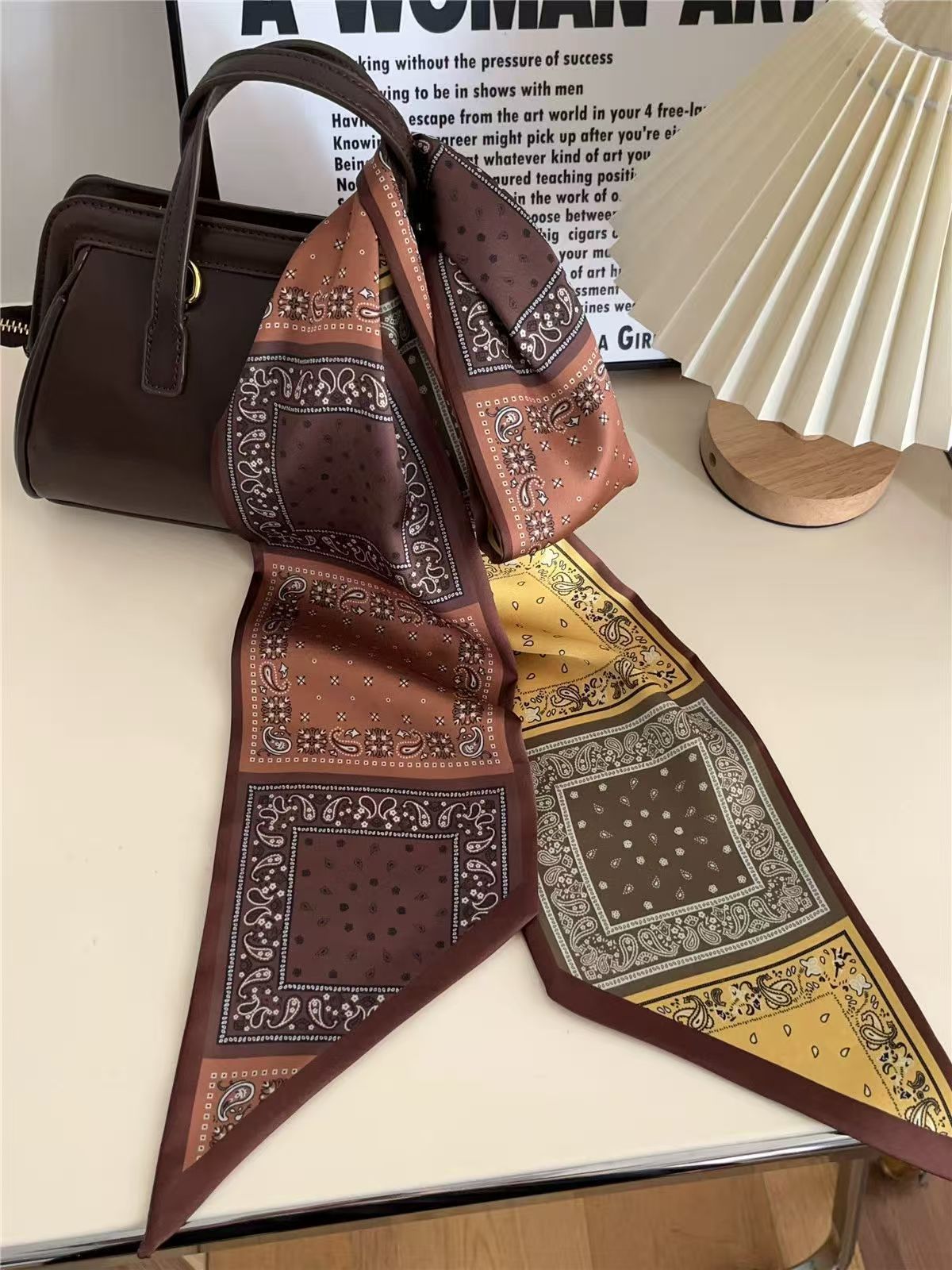 Nouveau Foulard Long en Soie pour Femme, Imprimé Paisley de Luxe, en Satin Doux, utilisable comme Bandeau, Ruban pour Sac à Main, Foulard, Hijab, Foulard de Cou et Bandeau pour la Tête