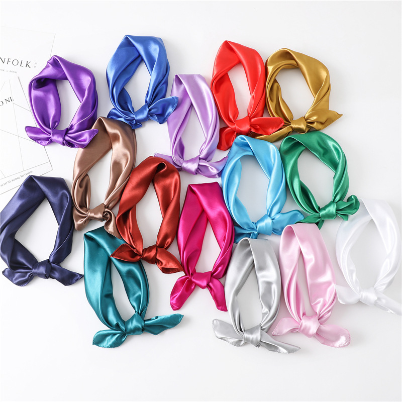 InjFlag-Foulard Carré en Satin pour Femme, Couleur Unie, Petit Châle, Bandana, 60x60cm