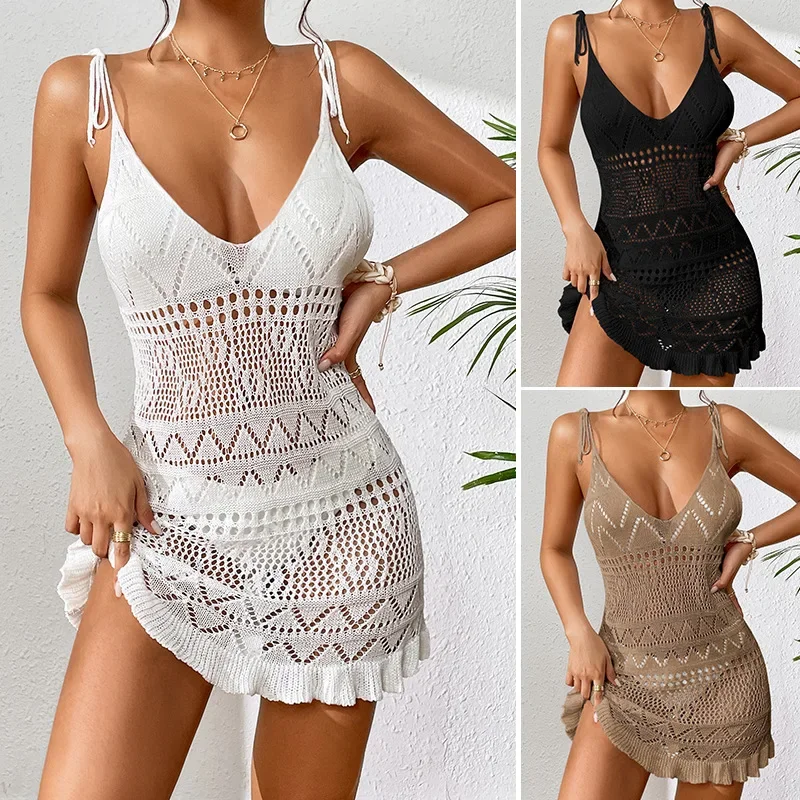 Robe de plage dos nu pour femme, robe d'été solide, document brillant, robe de plage