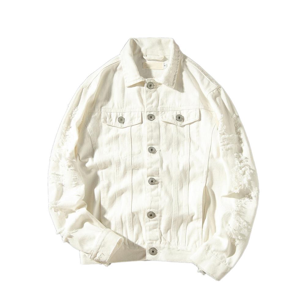 Nouvelle Veste en Jean Homme Printemps-Automne Coupe Slim en Coton Denim Blanche Déchirée avec Trous Manteau Jean Homme Vêtement d'extérieur Jeunesse Homme 6XL