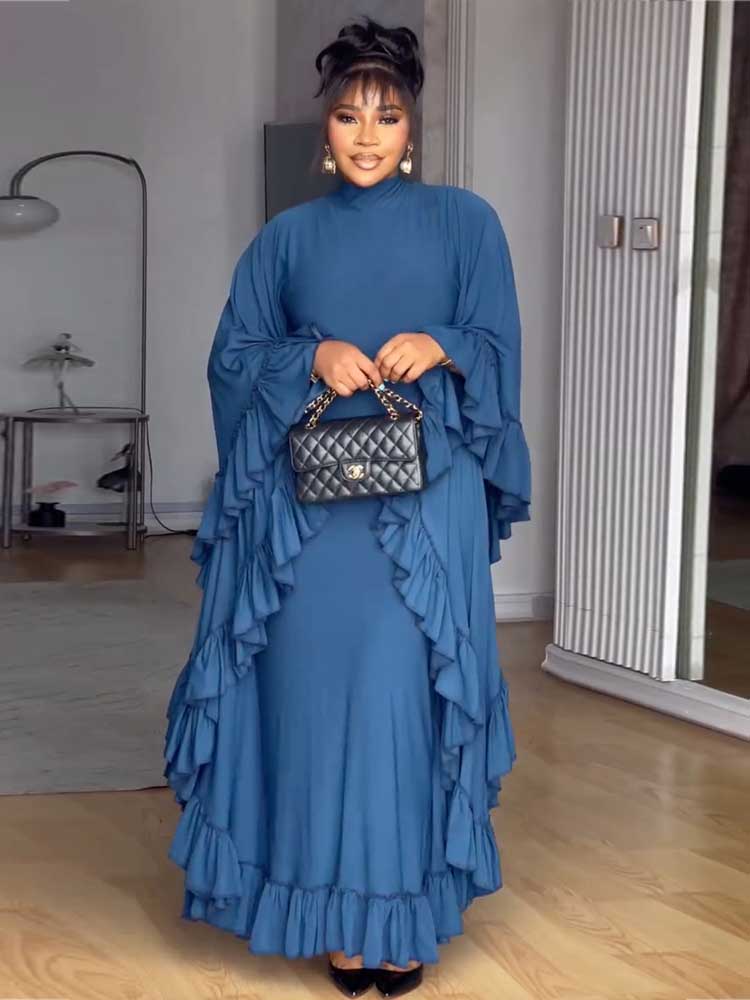 Robe bleu Royal pour femme, tenue de soirée élégante, col roulé, Chic, manches longues, vente en gros, livraison directe, automne
