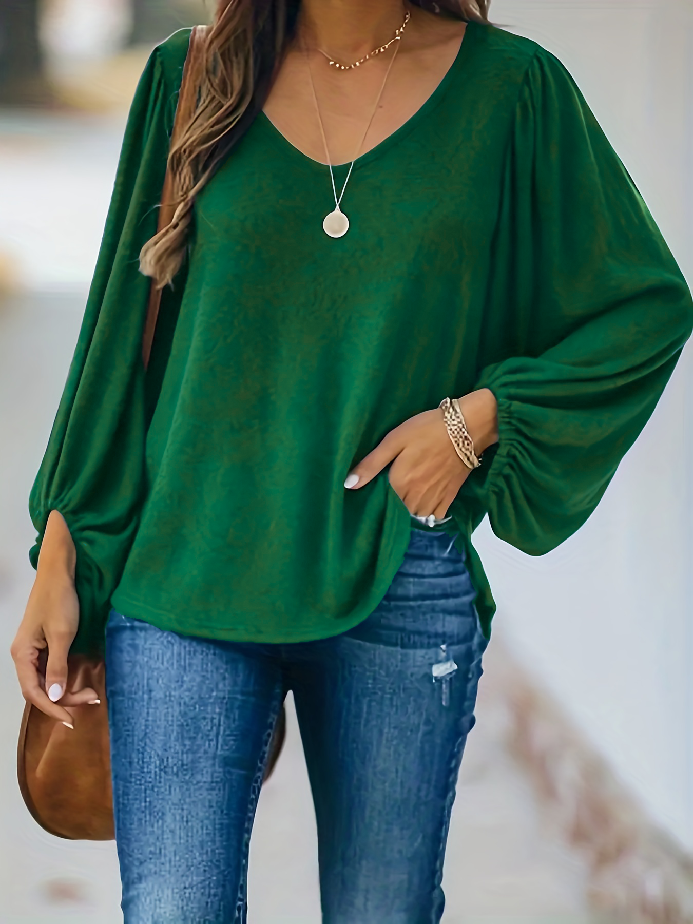 Haut à manches longues en fibre de polyester pour femme, grande taille, simple, polyvalent, basique, lanterne élastique, confortable, mode printemps et automne