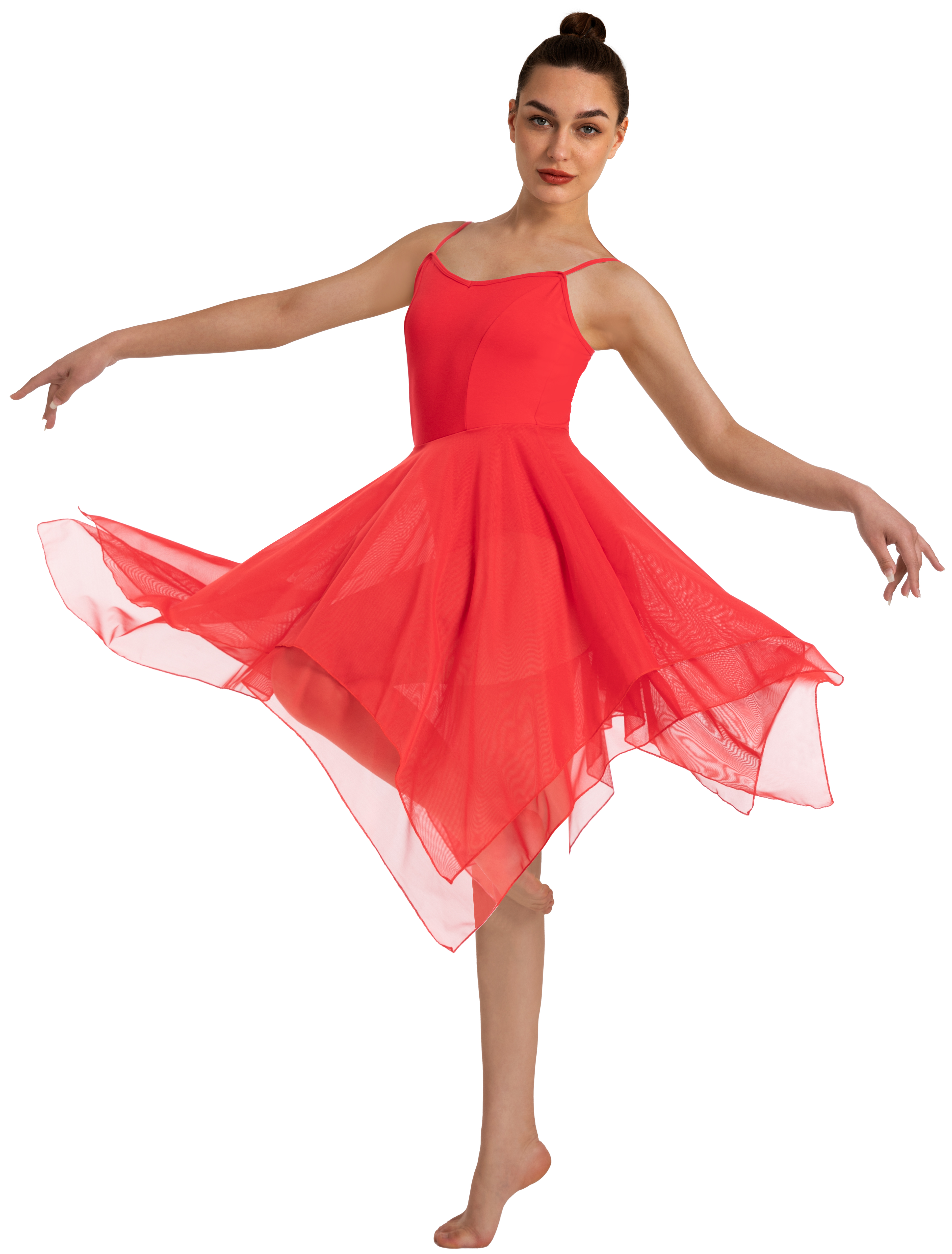 Robe lyrique moderne pour femmes, Camisole, Costume de danse, Ballet asymétrique, jupe en maille haute et basse, justaucorps sans manches, vêtements de danse de gymnastique