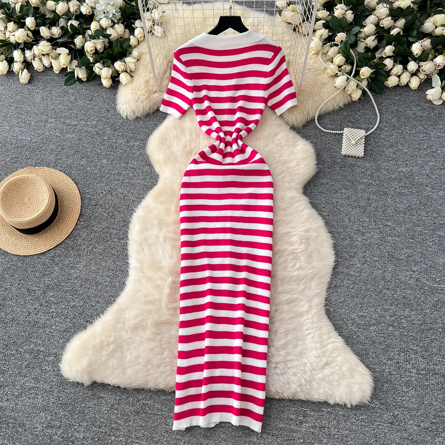 YuooMuoo Chic mode Sexy Wrap hanches tricoté Maxi robe 2026 été femmes simple boutonnage rayures robe pull Streetwear Robes