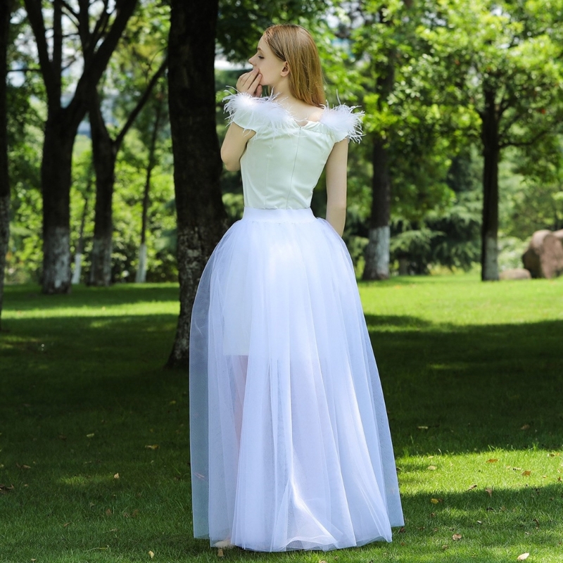 Jupes longues tutu en tulle pour femmes, mariage, cocktail, Rh, bandage, maille, maxi, taille haute, poignées, superposition amovible