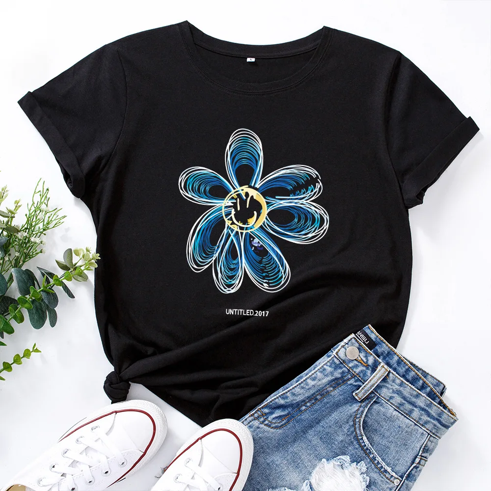 T-shirt manches courtes femme, estival et respirant, en coton, 2024