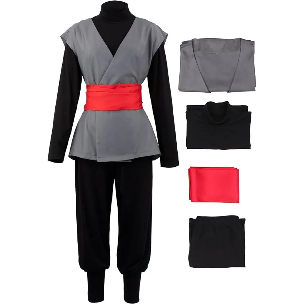Costume de cosplay noir pour hommes, tenue d'anime Kung Fu, uniforme, ensemble complet pour Halloween, déguisement de carnaval, fête costumée