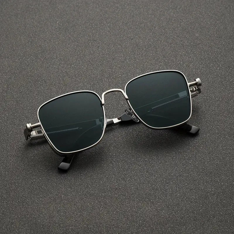 Lunettes de soleil vintage steampunk carrées pour hommes, monture métallique avec charnières à ressort, lunettes de conduite tendance pour femmes