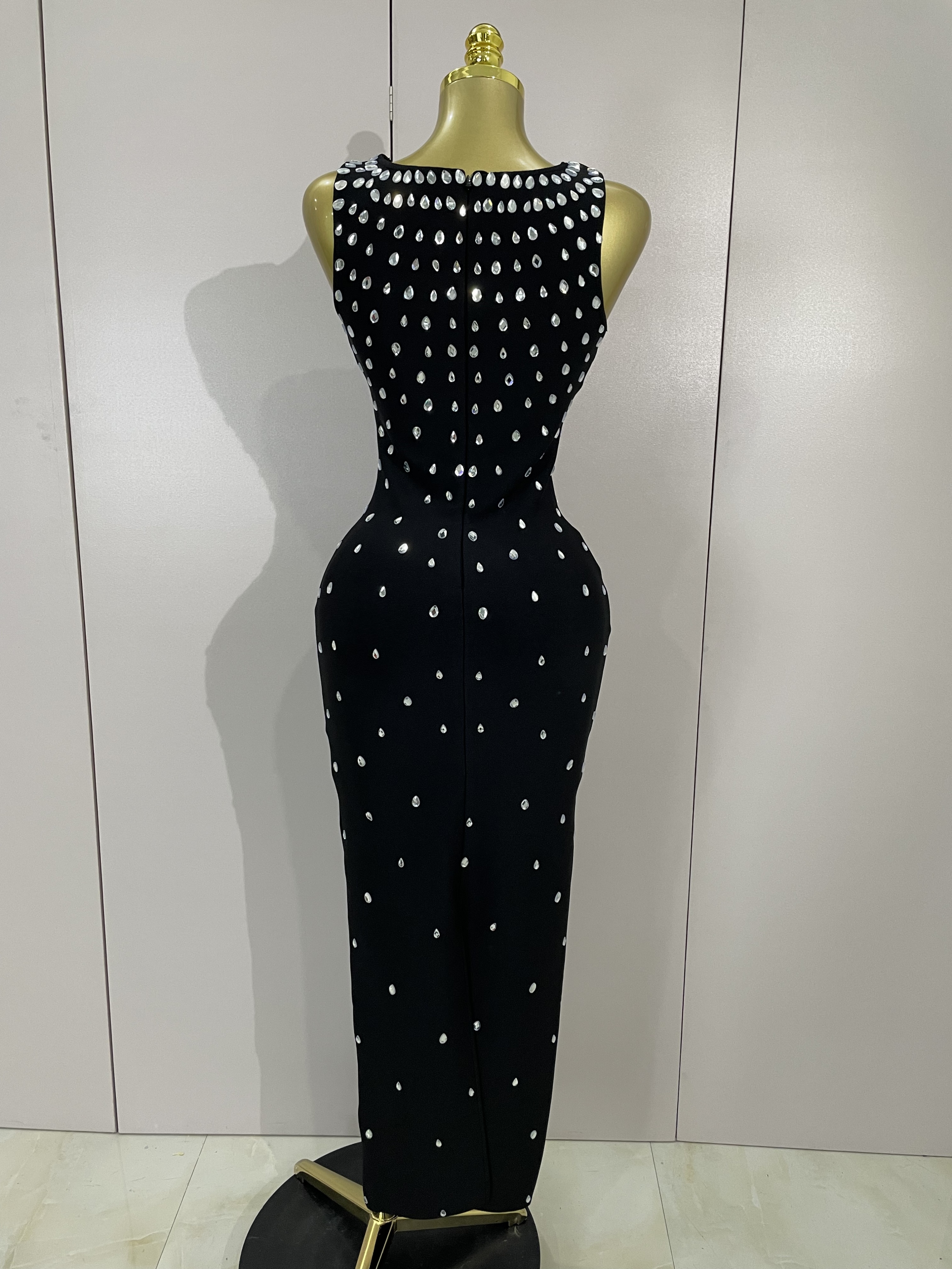 Robes d'anniversaire élégantes de luxe diamants sans manches moulante robe longue à bandes haute rue célébrer soirée bal Club robe de soirée
