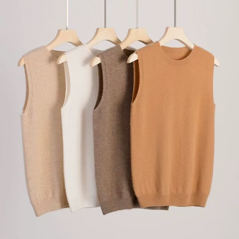 Pull sans manches pour femme, nouvelle mode printemps automne, col rond, 100% laine mérinos, tricoté, décontracté, coupe ajustée