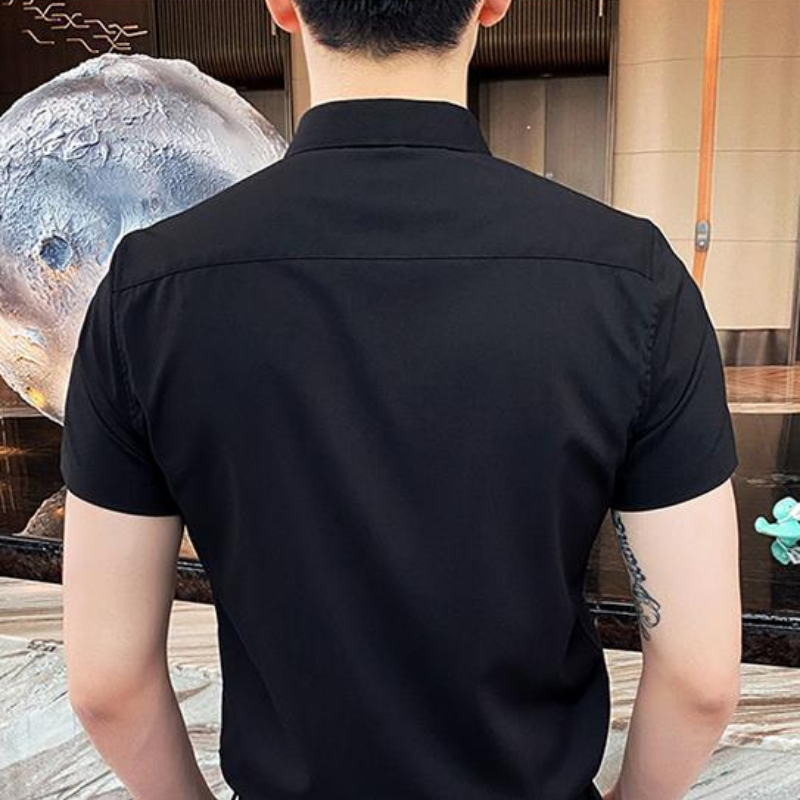 Homme noir hauts chemises et chemisiers unis pour hommes vêtements à manches courtes avec col luxe Social esthétique concepteur Original Cool