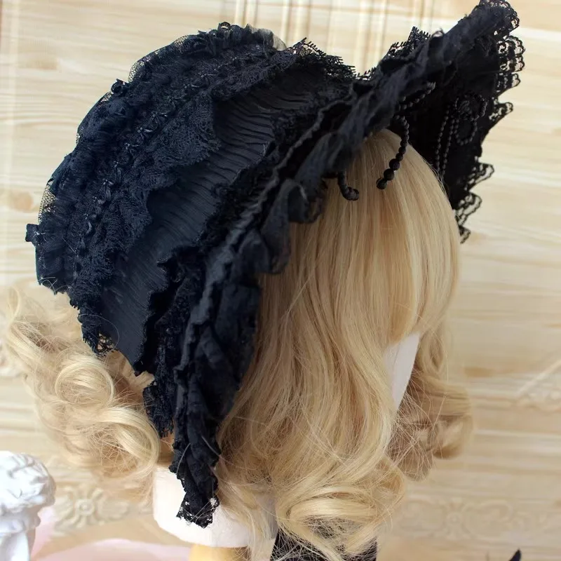 Chapeau plat en dentelle gothique Lolita fait main avec nœud, coiffe pour cosplay Anime Comic Con
