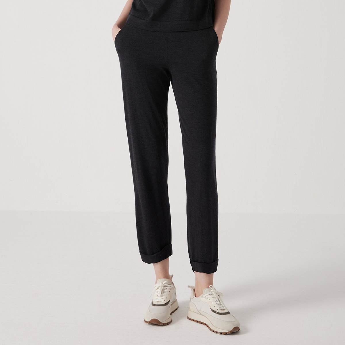 BC1101 Pantalon de luxe en laine mérinos mélangée de soie pour femme Pantalon long de haute qualité 30% soie 70% laine