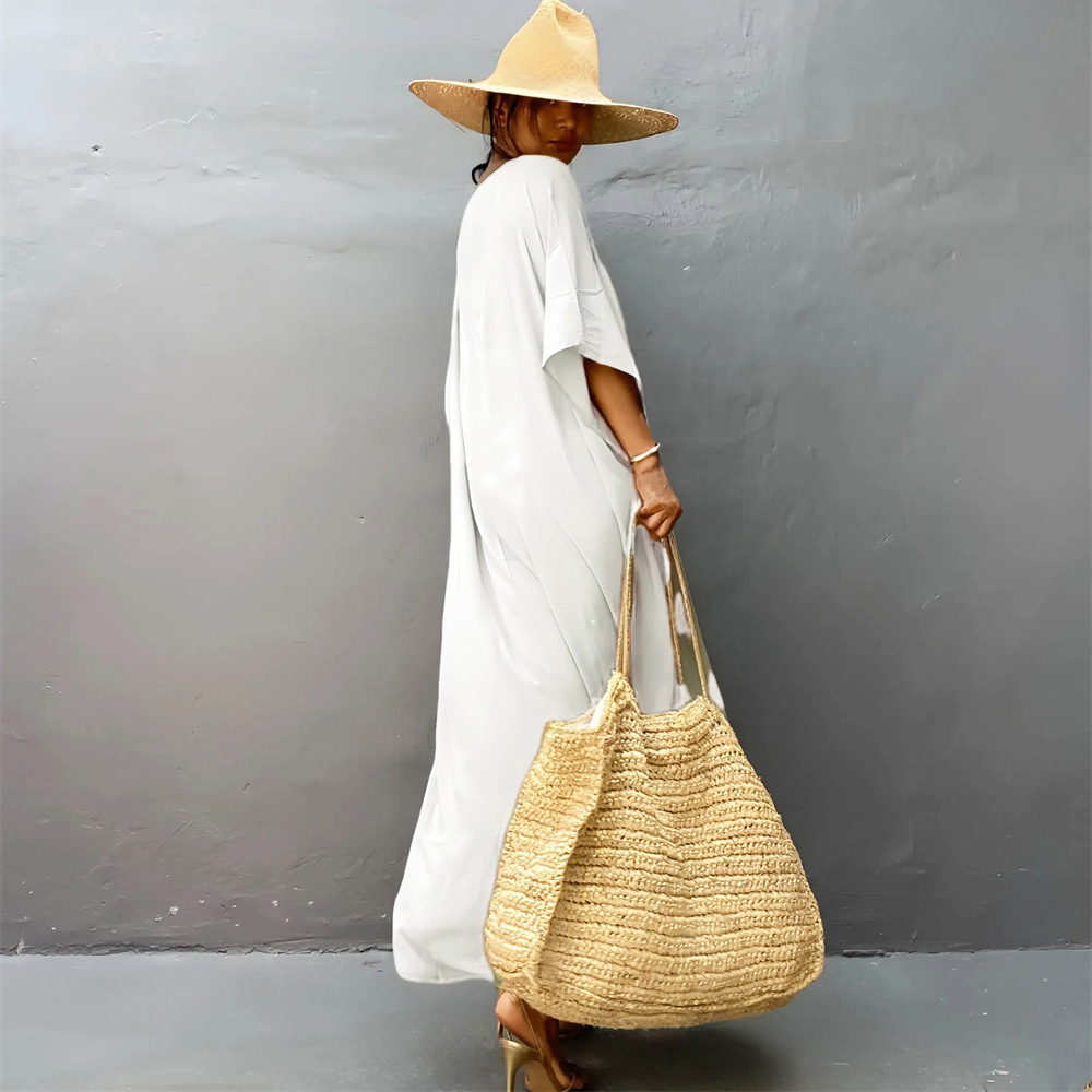 Caftan grande taille pour femme caftans grande taille décontracté col en V Caftans longue robe de plage douce pour l'été