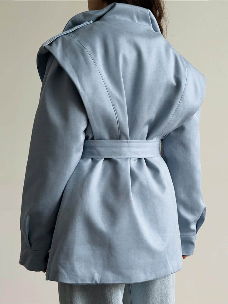 Manteau court à col châle pour femmes, ceinture à nouer à la taille, simple boutonnage, coupe ample, décontracté, en coton uni, veste chaude pour les trajets quotidiens.