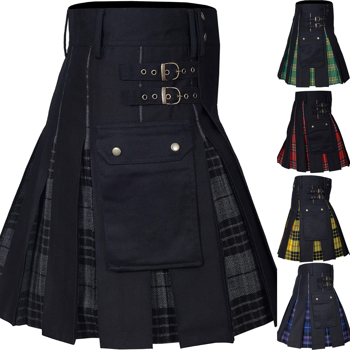 LisdinoKilts pour hommes, Kilt utilitaire, Kilt hybride en jean 100 % coton, Kilt traditionnel pour hommes en tartan plissé en boîte moderne