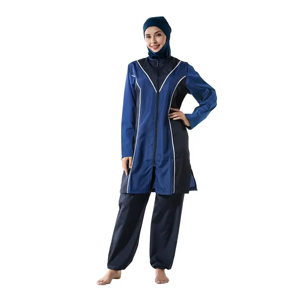 Maillot de bain à manches longues pour femmes, 3 pièces, couverture complète, hijab musulman, arabe, burkini, sport, vêtements de plage, conservateur trempé