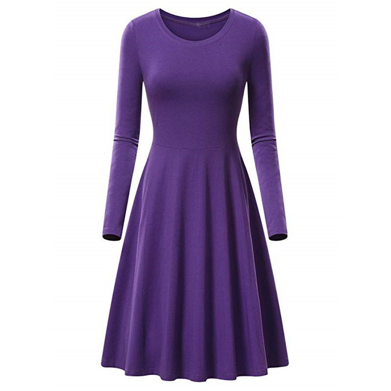 Robe trapèze à manches longues et col rond pour femme, tenue lisse et élégante, couleur unie, tenue décontractée, mi-longue, nouvelle collection automne hiver