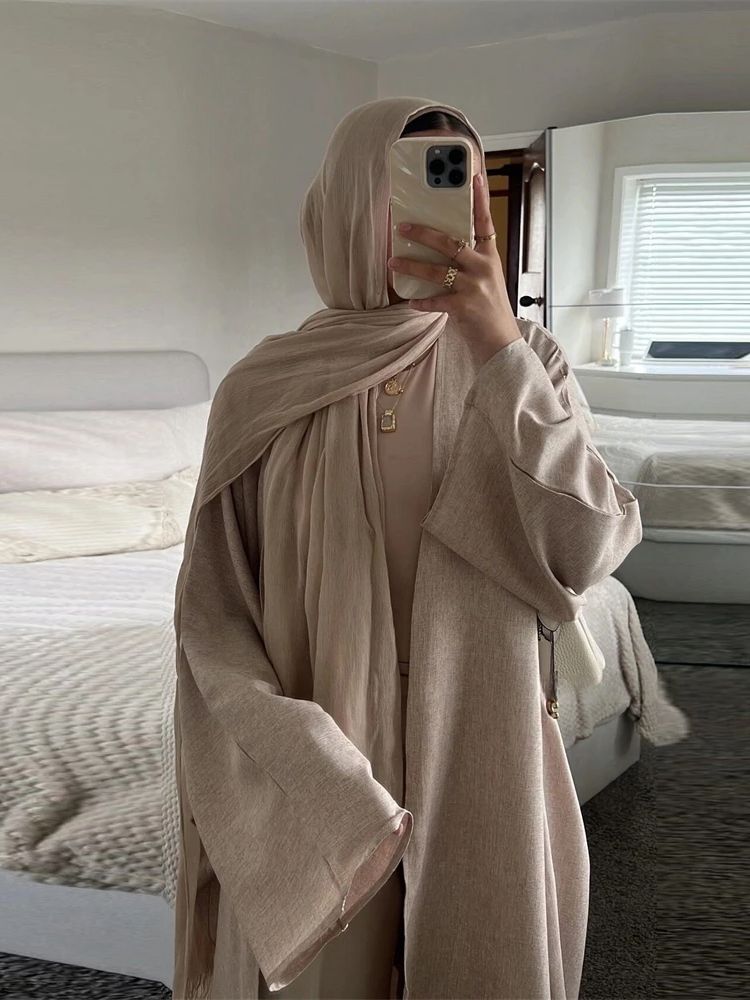 Kimono chauve-souris en coton et lin similaire Abaya dubaï Islam Robe musulmane pour femmes Kebaya caftan Robe musulmane Caftan Marocain Femme