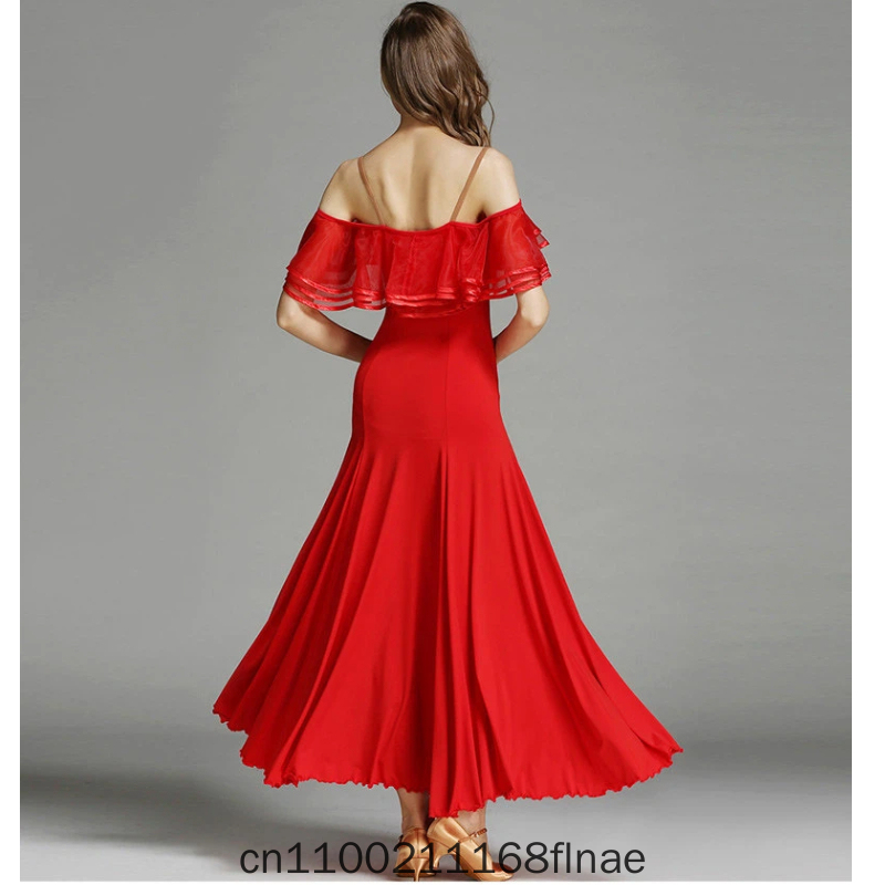 Robe de danse moderne MY758, robe de danse standard nationale, luxueuse, avec grand volant en forme de feuille de lotus, pour spectacle sur scène féminin
