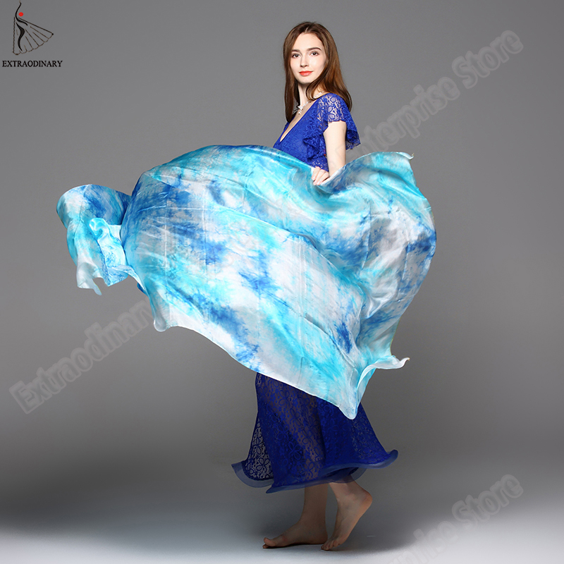 Nouveau 100% voiles de soie légère danse du ventre jeté à la main écharpe châle voile de soie 200 cm 250 cm 270 cm enfants adultes scène Performance 13 couleurs