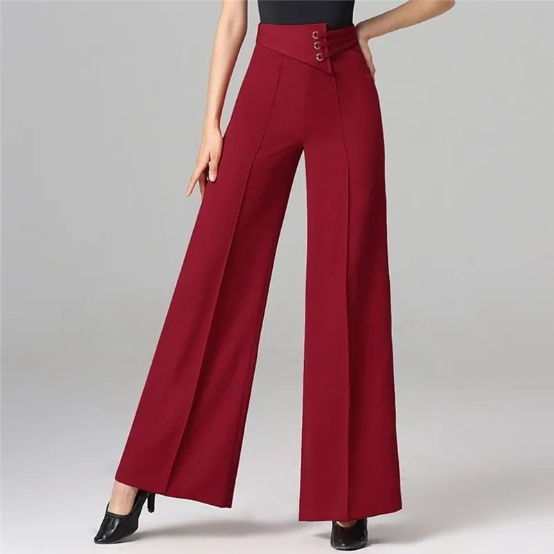 Femmes élégantes diamants mode pantalon à jambes larges solide élastique taille haute danse latine Simple ample droit nouveau pantalon décontracté