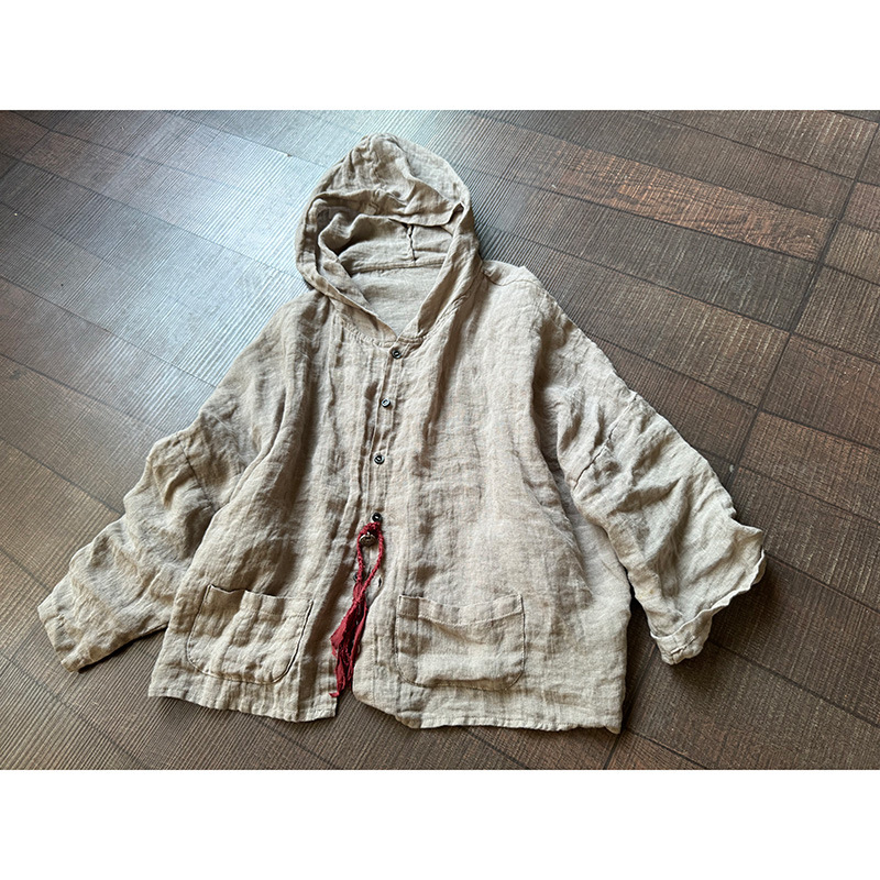 Veste ample à capuche en lin pour femmes, manteau Vintage pour dames, vêtements d'extérieur, printemps été 2025