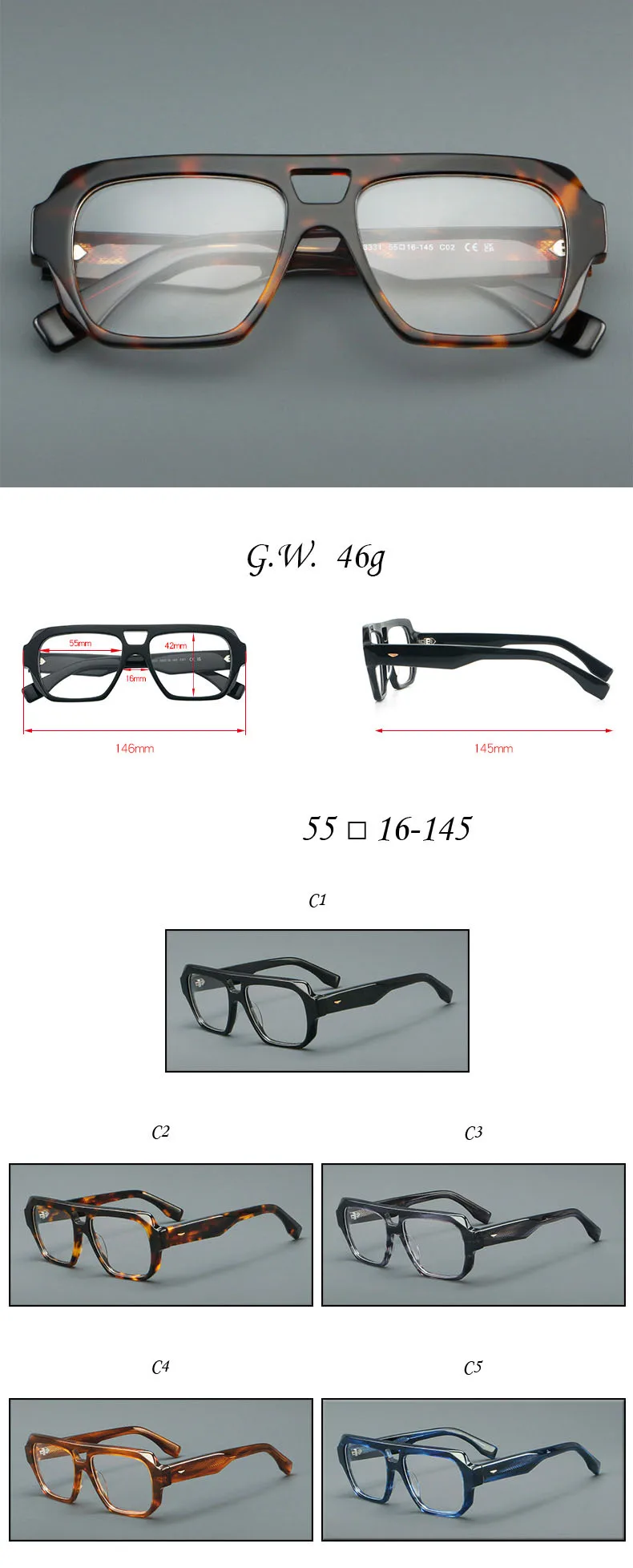 Monture de lunettes en acétate à Double pont, monture de lunettes carrée rétro pour hommes et femmes, marque de luxe, Design de mode féminine