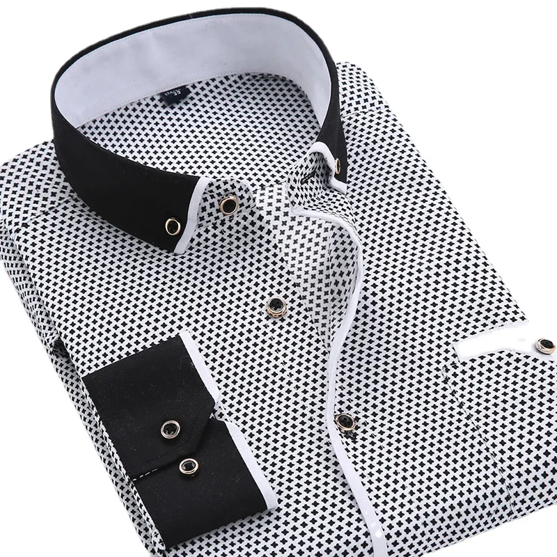 Qualité grande taille 5XL hommes robe chemise nouveauté à manches longues coupe ajustée col boutonné imprimé affaires sociales chemises pour hommes