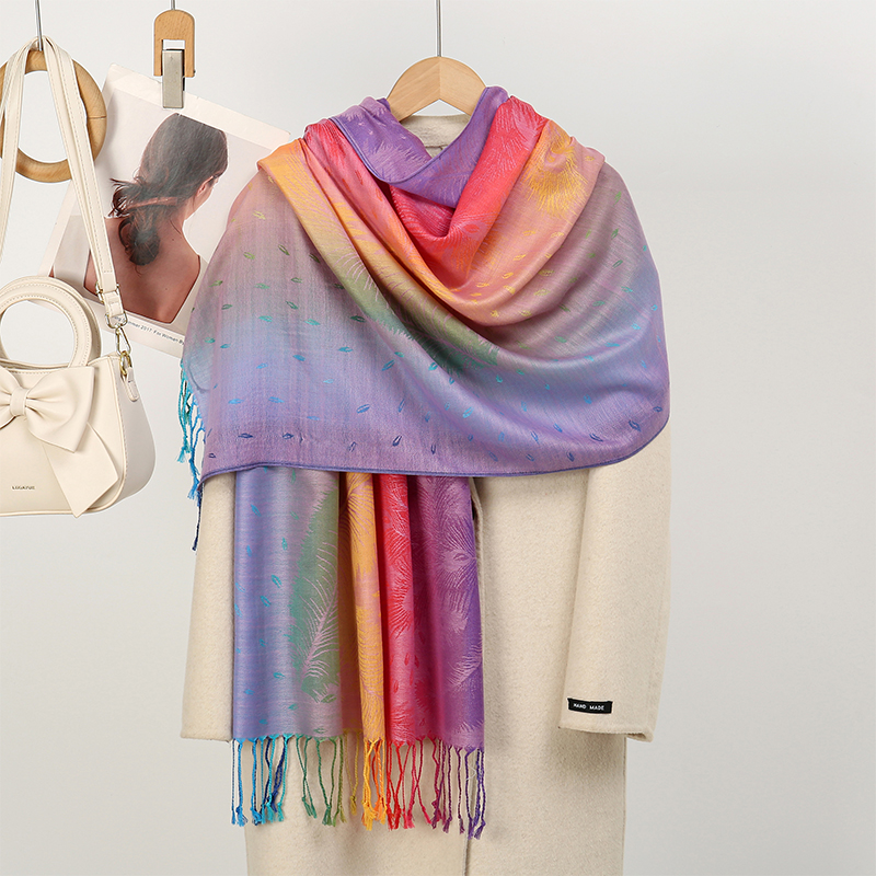 2025 femmes hiver Pashmina châle épais Paisley Jacquard écharpe Macaron arc-en-ciel couleur voyage coupe-vent musulman Hijab Wrap Poncho
