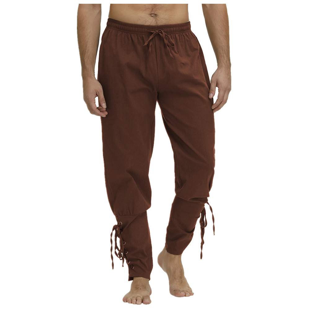 Vêtements gothiques à lacets en coton marron pour hommes, pantalons longs vintage 7.5 ate, surintendant médiéval, vêtements de fête d'Halloween, cosplay Renaissance