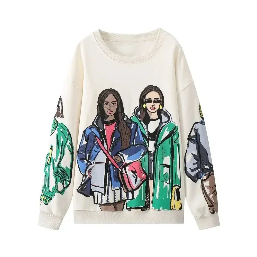 Sweat-shirt à capuche pour femmes, nouvelle mode, imprimé de beauté pour filles, décontracté, col rond, Chic, 2024