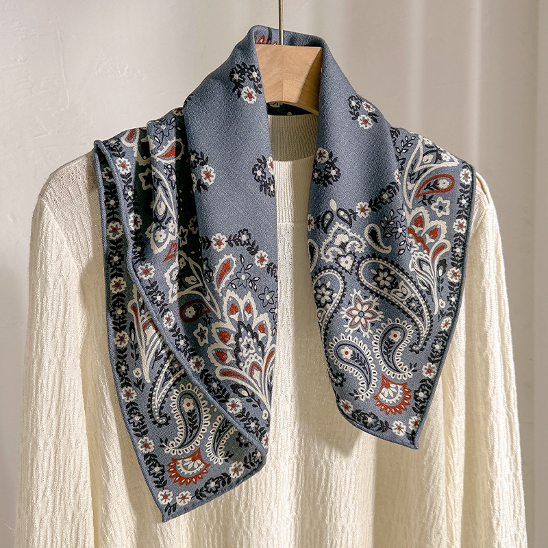 70% laine 30% foulard en soie femmes hiver ethnique gris Orange bleu Paisley imprimé foulards châle femme Hijab dames accessoires