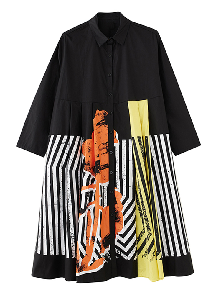 Robes à manches longues patchwork imprimées vintage pour femmes, robe midi décontractée ample, vêtements élégants et tendance, printemps automne 2026
