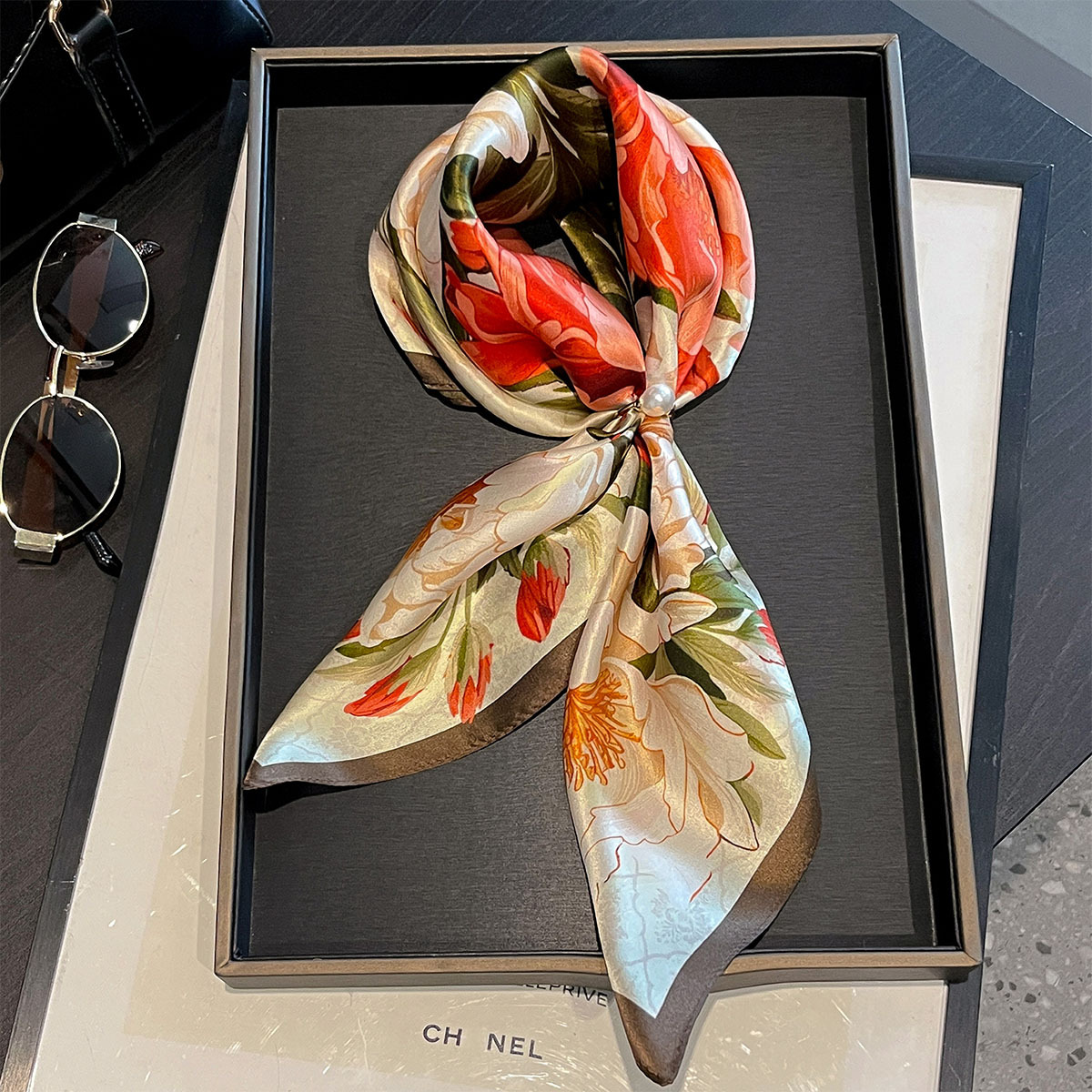 Écharpe en soie véritable 100% pour femmes, printemps 2026, bandana floral, châle, foulard en soie de mûrier, mouchoir, enveloppe féminine, 53 cm