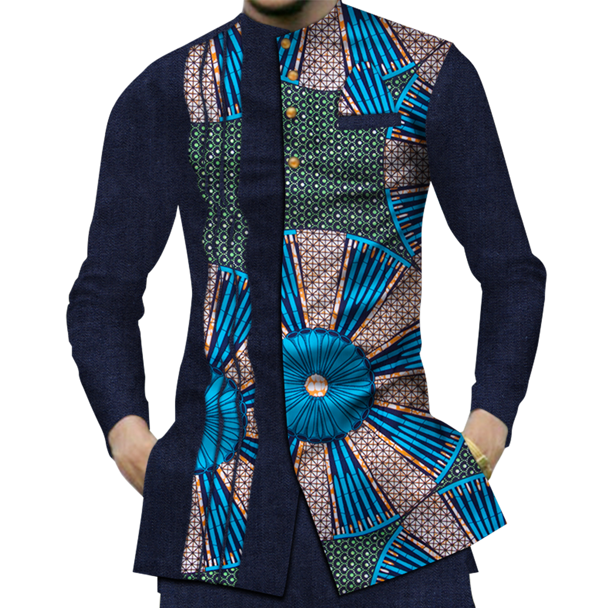 Chemise à imprimé patchwork Dashiki pour hommes, vêtements traditionnels africains décontractés, 100% coton, Y-Bazin Riche, WYN380