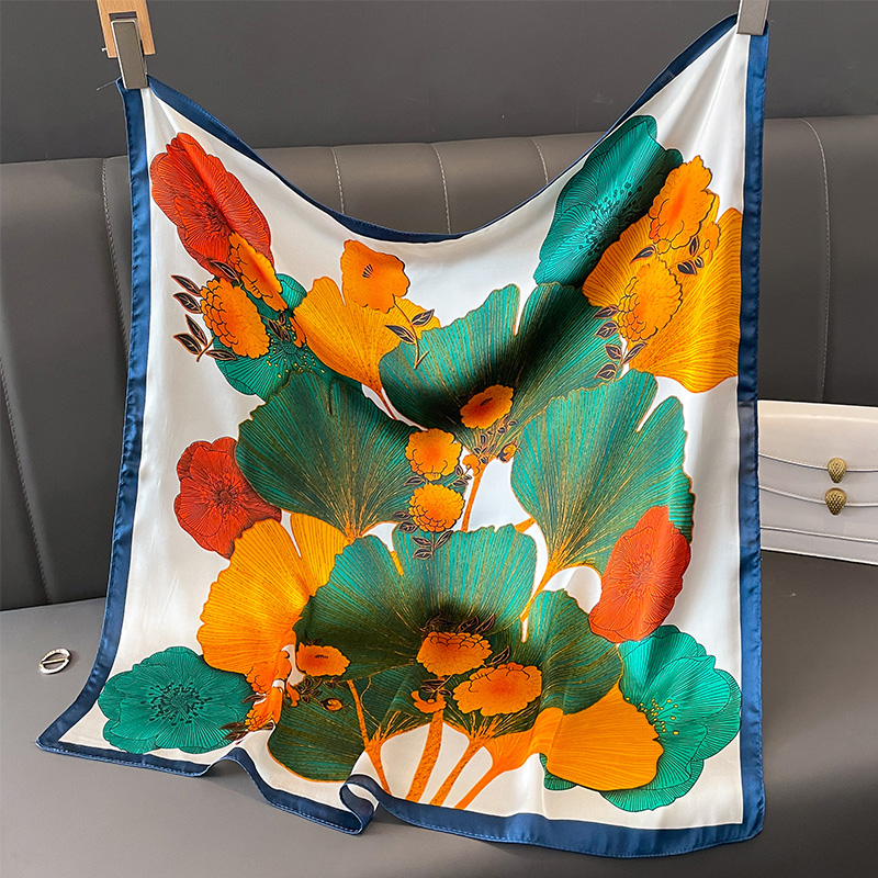 Foulard carré Design pour femmes, fleur de noix de cajou, foulard de luxe, Style populaire, foulard de plage, Hijab en soie quatre saisons, 70x70cm