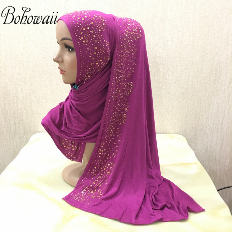 BOHOWAII diamants Jersey Hijab écharpe mode musulmane Turban Femme Musulman africain bandeau arabe turc Hijabs pour les femmes