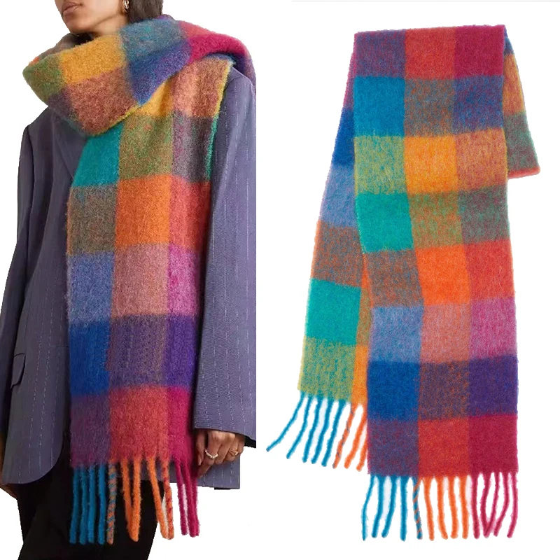 Écharpe en cachemire pour hommes et femmes, couverture épaisse et chaude, Plaid coloré, longs glands, châles doux, enveloppes de cou, nouvelle collection 2023