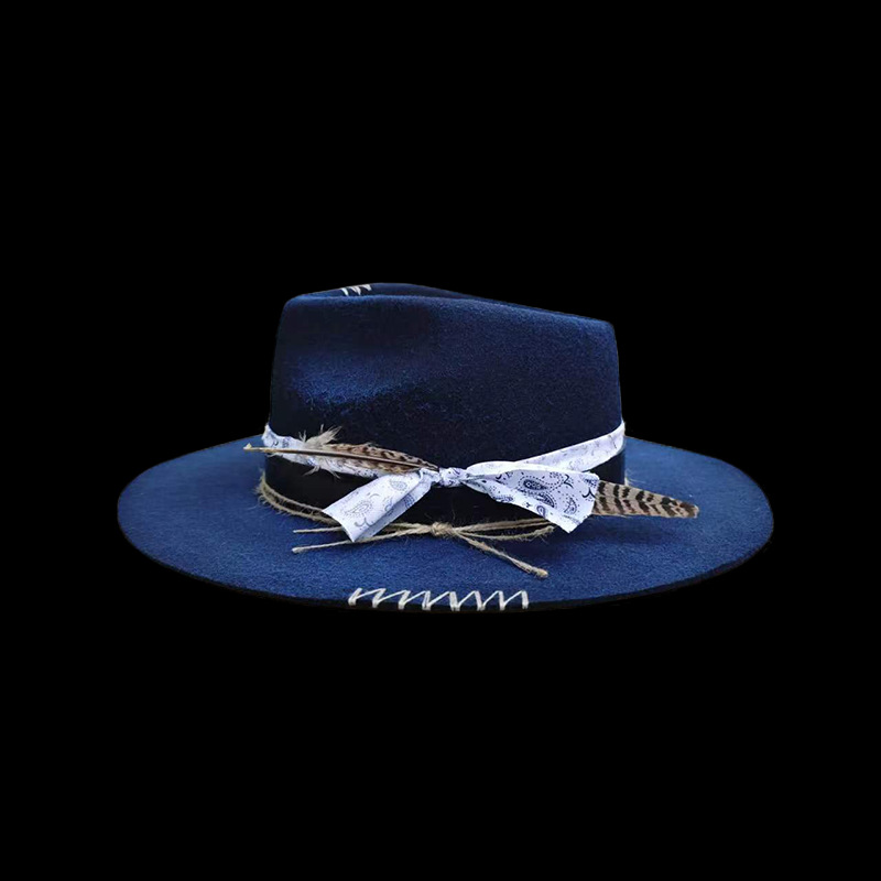 Chapeau haut-de-forme de Style ethnique avec ruban en détresse 100% laine Pure laine Fedra chapeaux automne hiver extérieur chaud mode Jazz chapeau