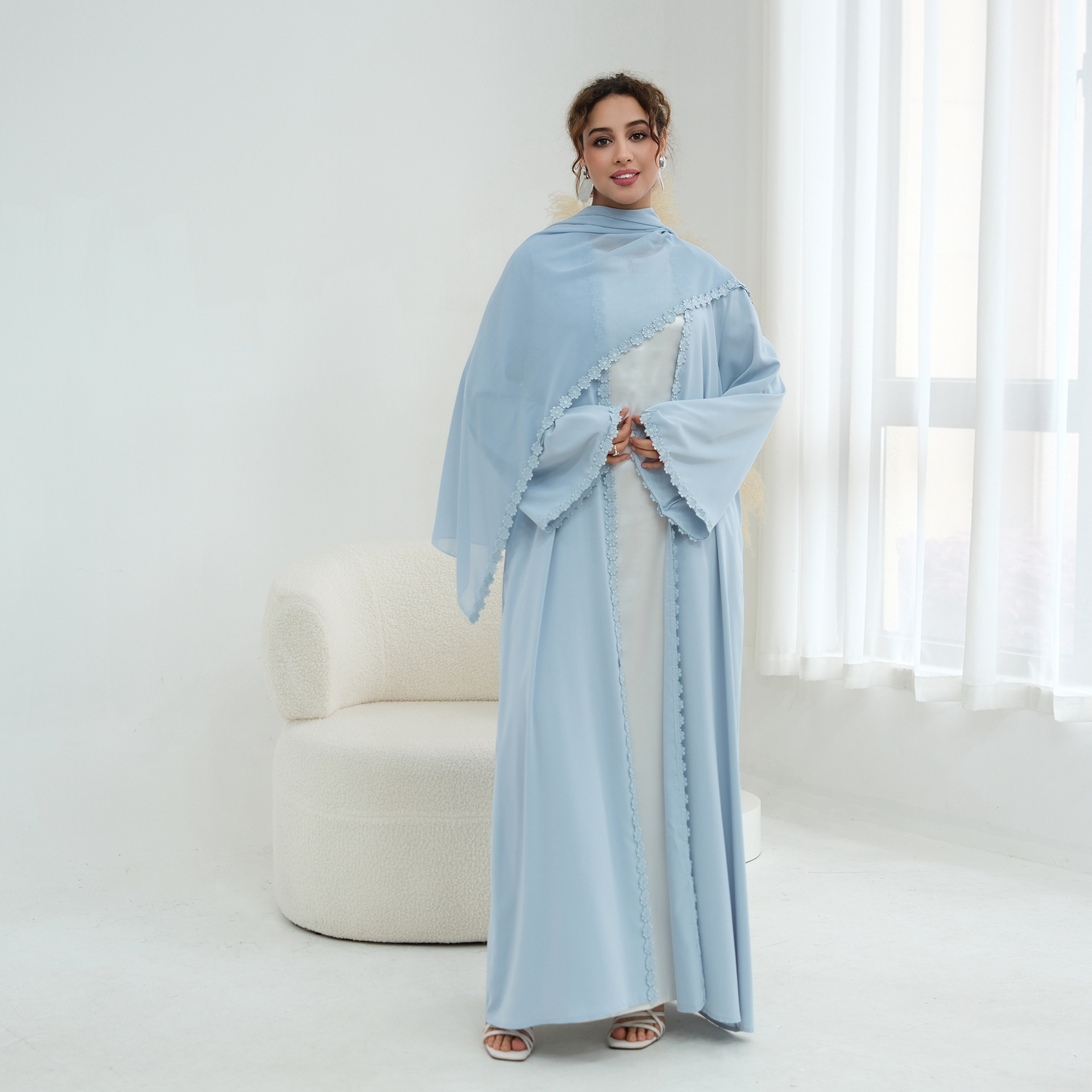 Abaya pour femmes, ensemble 2 pièces, robes en dentelle, hijab, jalabiya, cardigan musulman, robe, khimar, maroc, Dubaï, kaftan, Islam, vestidos