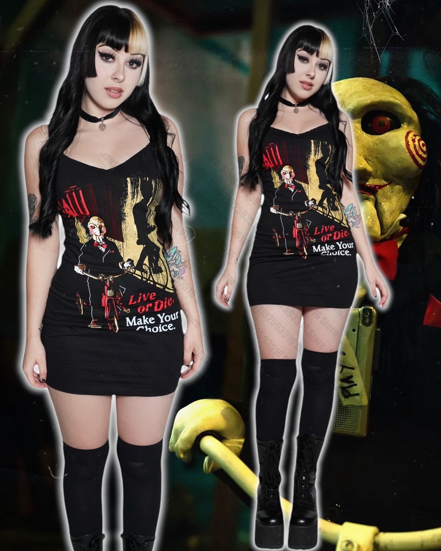 Robe mi-longue Emo Goth Punk pour femme, vêtements gothiques, vêtements vintage, graphique, noir, mini robe Rock Harajuku, fête courte, Y2K