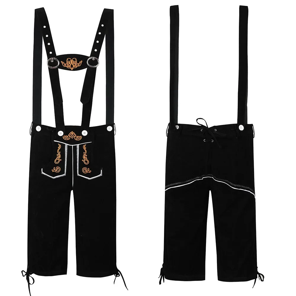 Costume allemand Oktoberfest Lederhosen pour hommes et femmes, tenue de Festival de la bière bavaroise, pantalon à bretelles marron et noir, Cosplay Halloween