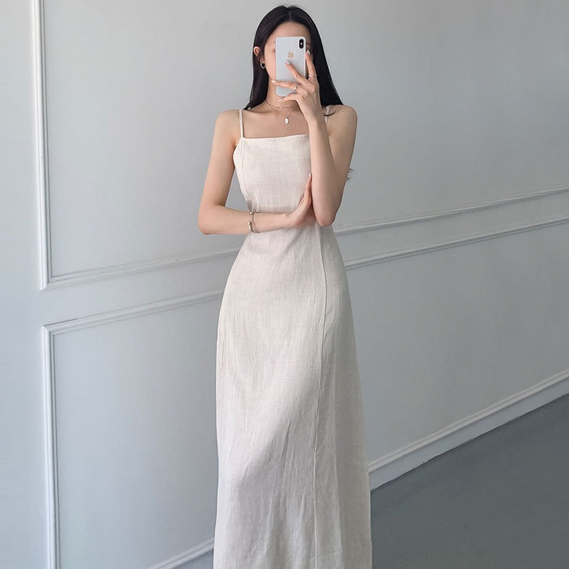 Robe longue en lin à lacets pour femmes, robes trapèze élégantes, sans manches, sexy, robe de soirée dos nu, mode, été, y2k, 2024
