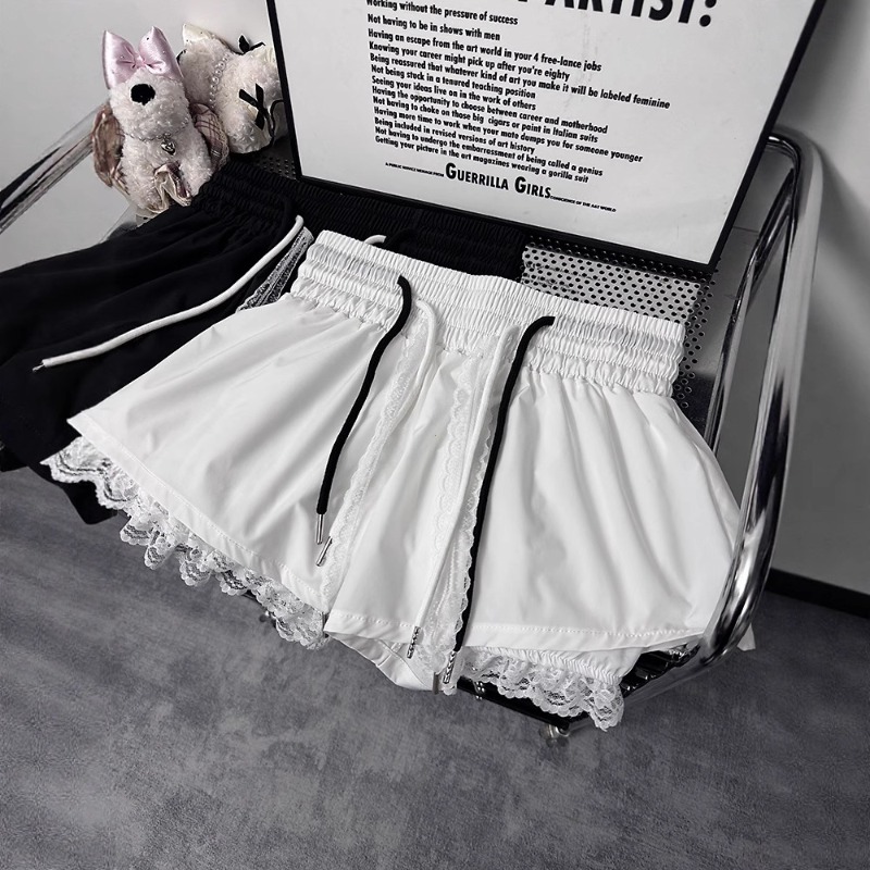 Nouveaux shorts coréens pour femmes, taille haute, décontractés, patchwork, dentelle, jambes larges, bandage chic, pantalons courts d'été pour femme
