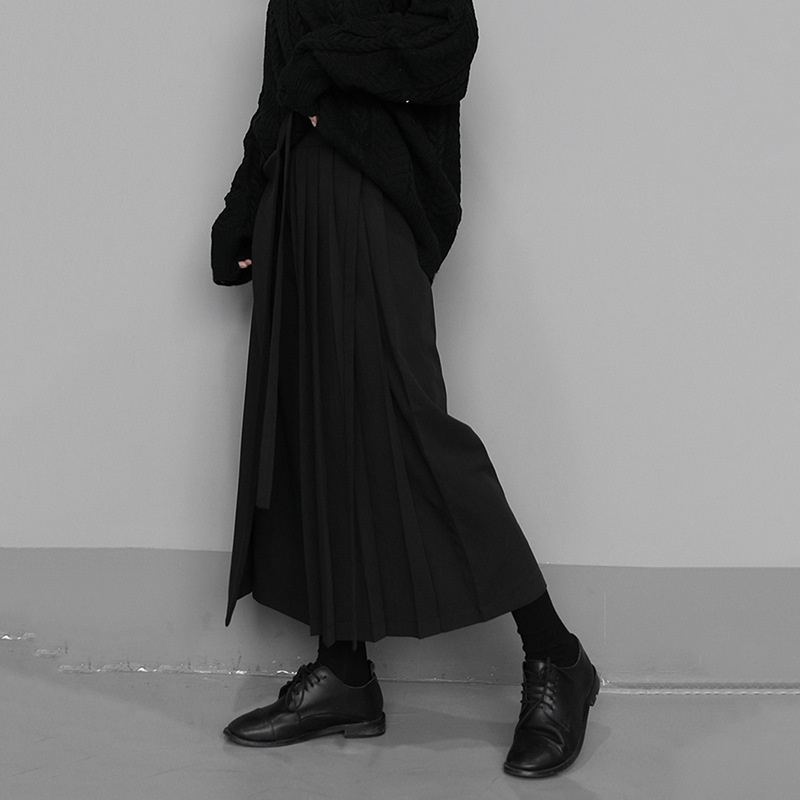Mode coréenne nouveau automne irrégulier faux deux pièces jupe pantalon femmes pantalon à jambes larges dames taille élastique bretelles pantalon décontracté dame