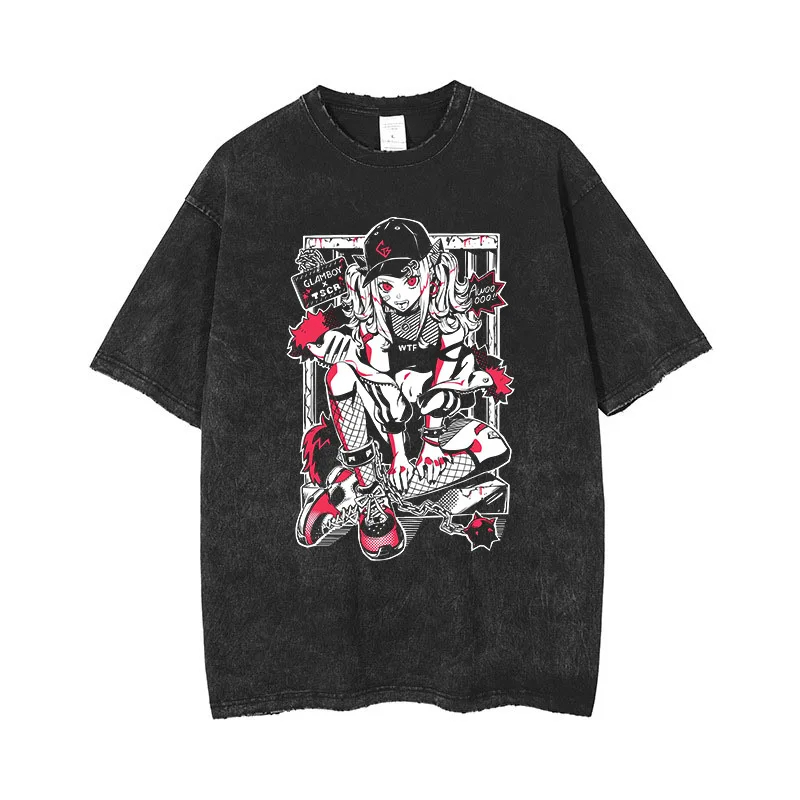 Anime hommes t-shirts gothique imprimé T-Shirt Hip Hop Streetwear Punk été Vintage lavé surdimensionné hauts hommes vêtements