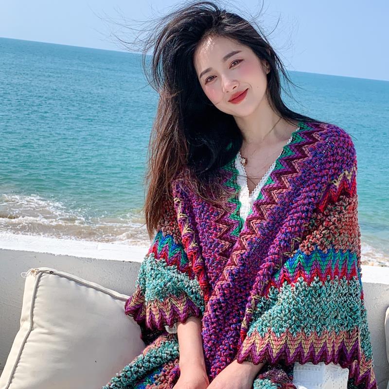Cape de Style ethnique pour femme, pull surdimensionné, veste, mode, ample, Patchwork, longue écharpe chaude, Cardigan tricoté, nouvelle collection