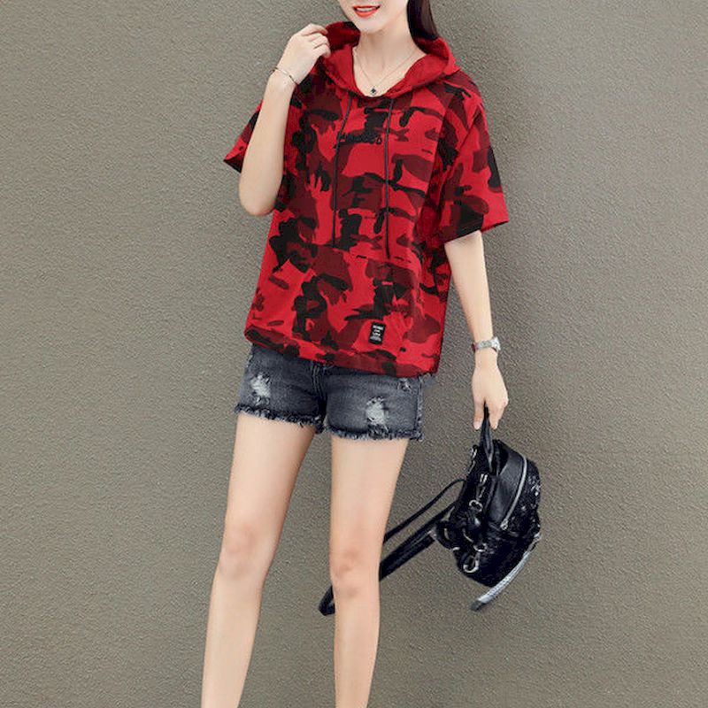T-shirt à Capuche en Coton à Manches Courtes pour Femme, Uniforme d'Étudiant Fin, Style Coréen, Été